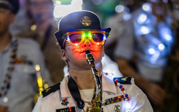 Band of the West and Fort Sam's Own march in Mardi Gras