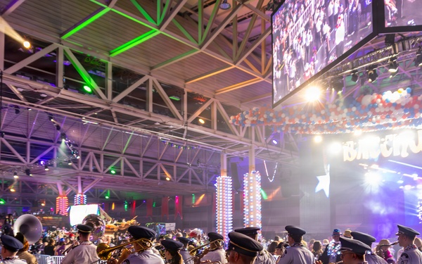 Band of the West and Fort Sam's Own march in Mardi Gras