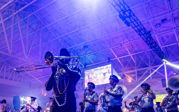 Band of the West and Fort Sam's Own march in Mardi Gras