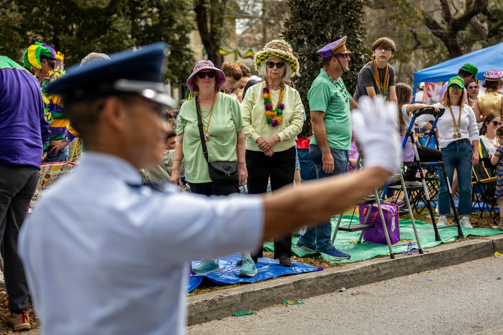 Band of the West and Fort Sam's Own march in Mardi Gras