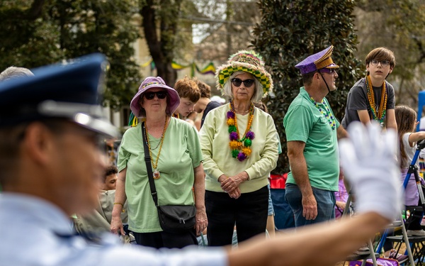 Band of the West and Fort Sam's Own march in Mardi Gras