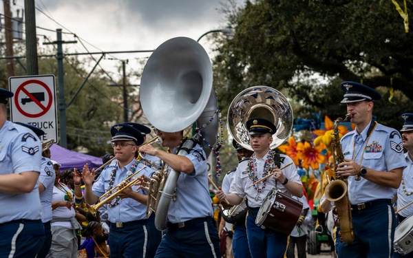 Band of the West and Fort Sam's Own march in Mardi Gras