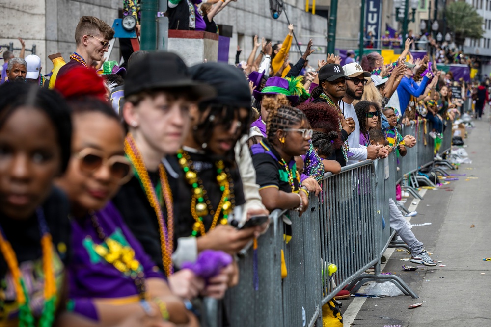 Band of the West and Fort Sam's Own march in Mardi Gras