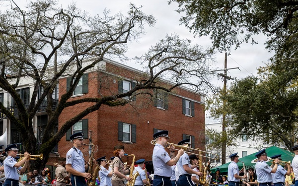 Band of the West and Fort Sam's Own march in Mardi Gras