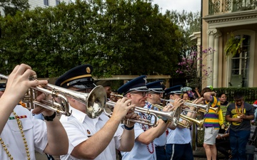 Band of the West and Fort Sam's Own march in Mardi Gras