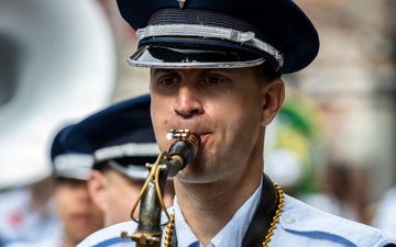 Band of the West and Fort Sam's Own march in Mardi Gras