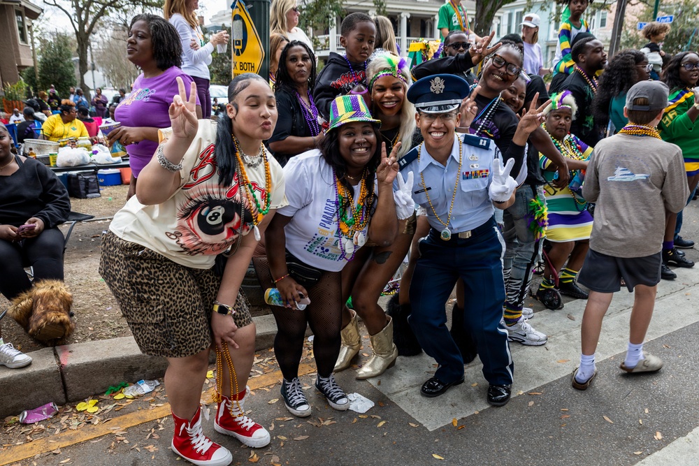 Band of the West and Fort Sam's Own march in Mardi Gras