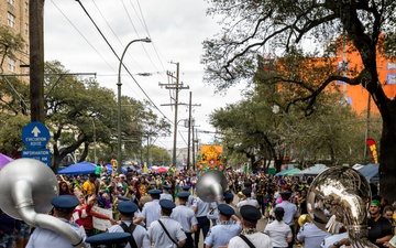 Band of the West and Fort Sam's Own march in Mardi Gras