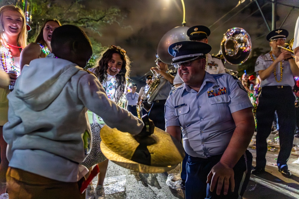 Band of the West and Fort Sam's Own perform in Mardi Gras parade