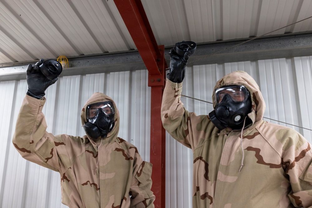 U.S. Marines with 3rd LAR participate in CBRN training during NTC 26-05