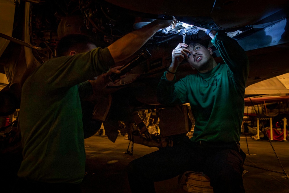 Abraham Lincoln Conducts Aircraft Routine Maintenance