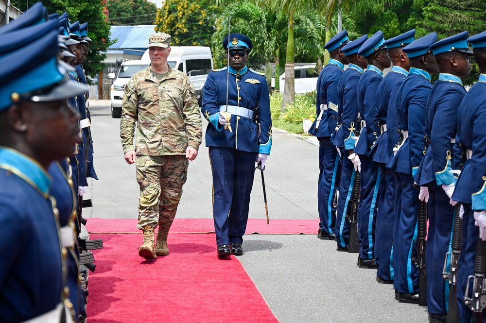 U.S. AFRICOM Commander Air Force Gen. Dagvin Anderson meets with Ghanaian military leadership at Burma Camp, Ghana Armed Forces headquarters