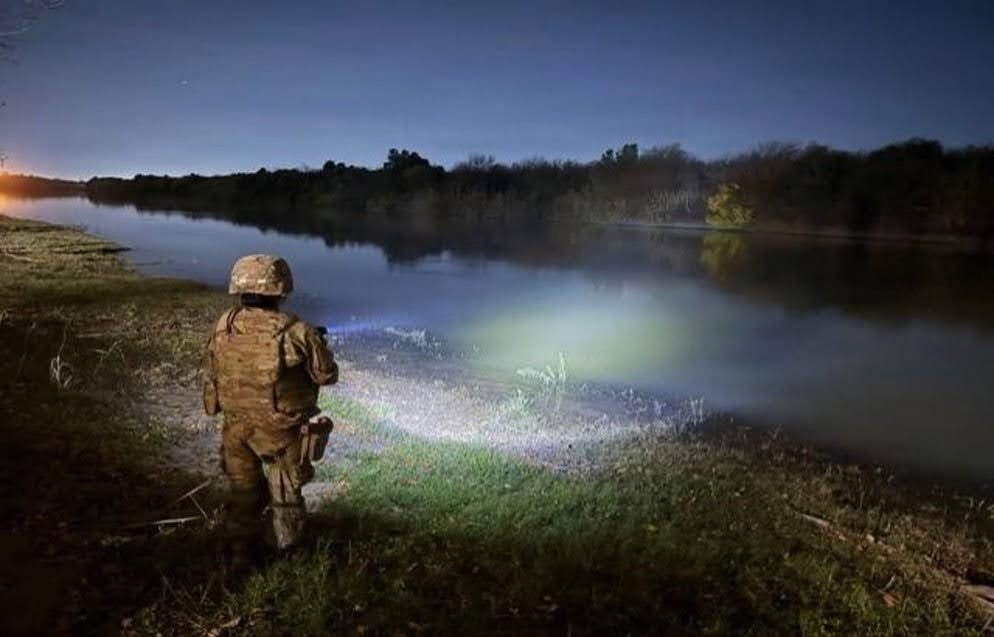 U.S. Army Soldier Monitors the Rio Grande at Night