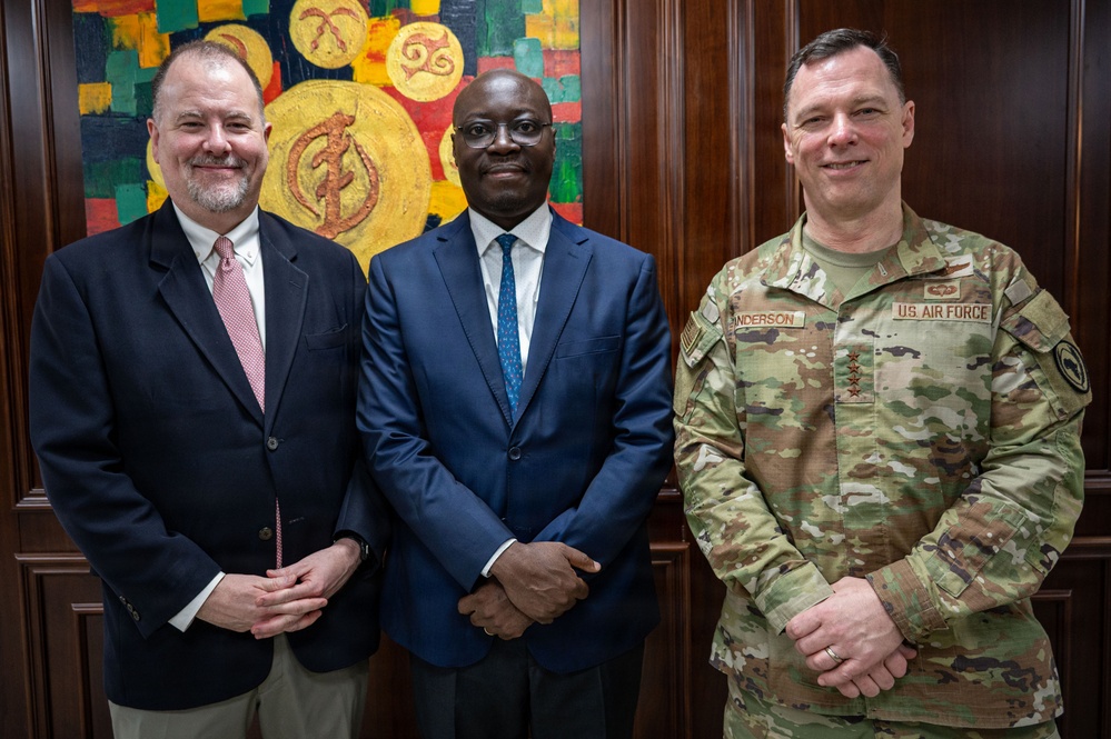 U.S. AFRICOM Commander Air Force Gen. Dagvin Anderson meets with Ghanaian military leadership at Burma Camp, Ghana Armed Forces headquarters
