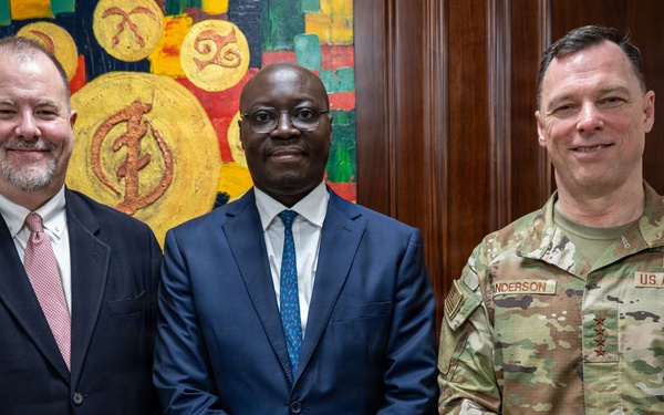 U.S. AFRICOM Commander Air Force Gen. Dagvin Anderson meets with Ghanaian military leadership at Burma Camp, Ghana Armed Forces headquarters