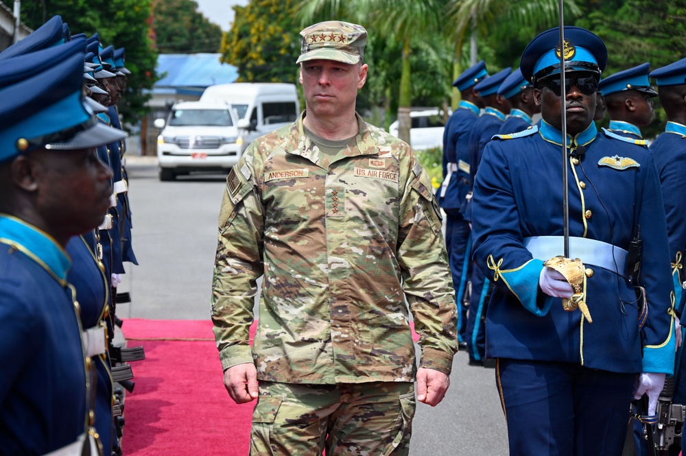 U.S. AFRICOM Commander Air Force Gen. Dagvin Anderson meets with Ghanaian military leadership at Burma Camp, Ghana Armed Forces headquarters