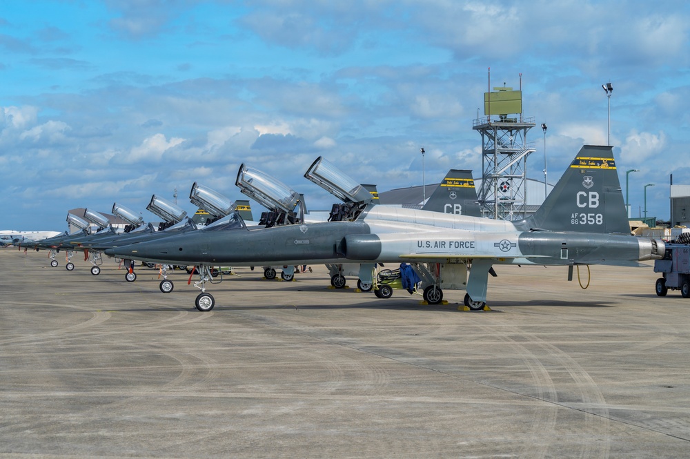 Six T-38 Talon aircraft parked during Sentry South 26-2