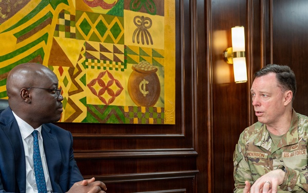 U.S. AFRICOM Commander Air Force Gen. Dagvin Anderson meets with Ghanaian military leadership at Burma Camp, Ghana Armed Forces headquarters