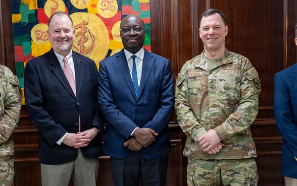 U.S. AFRICOM Commander Air Force Gen. Dagvin Anderson meets with Ghanaian military leadership at Burma Camp, Ghana Armed Forces headquarters
