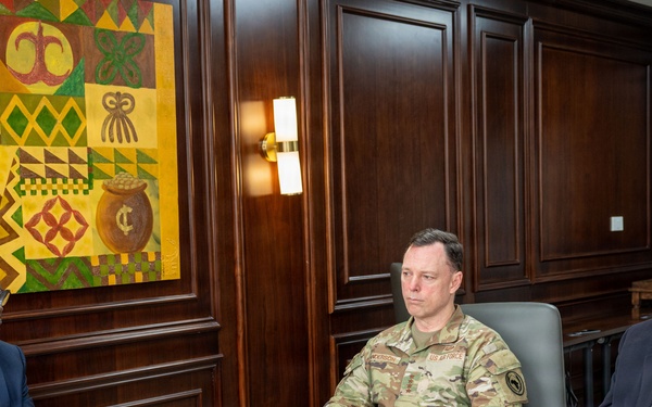 U.S. AFRICOM Commander Air Force Gen. Dagvin Anderson meets with Ghanaian military leadership at Burma Camp, Ghana Armed Forces headquarters