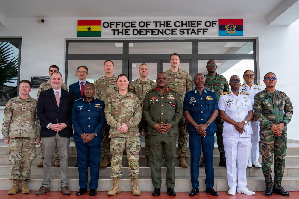 U.S. AFRICOM Commander Air Force Gen. Dagvin Anderson meets with Ghanaian military leadership at Burma Camp, Ghana Armed Forces headquarters