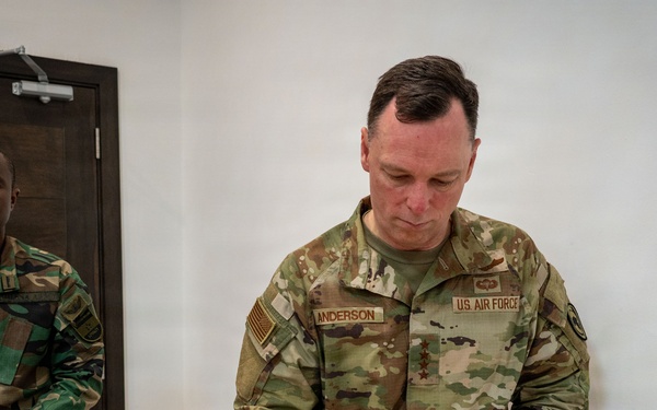 U.S. AFRICOM Commander Air Force Gen. Dagvin Anderson meets with Ghanaian military leadership at Burma Camp, Ghana Armed Forces headquarters