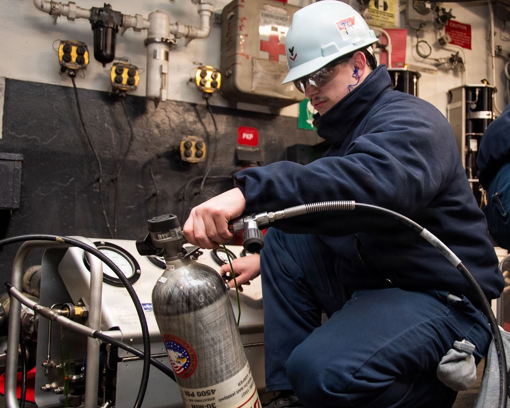 Ronald Reagan Sailors and Shipyard Workers Conduct Maintenance