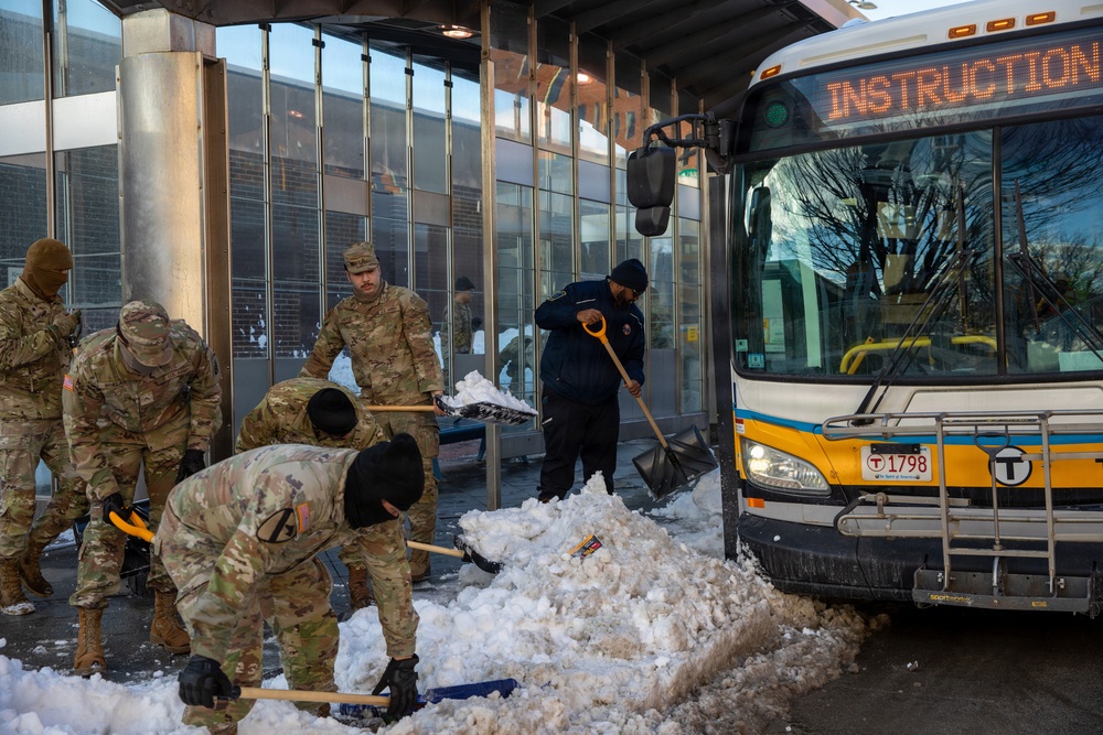 Mass Guardsmen Dig Out Boston Bus Stops