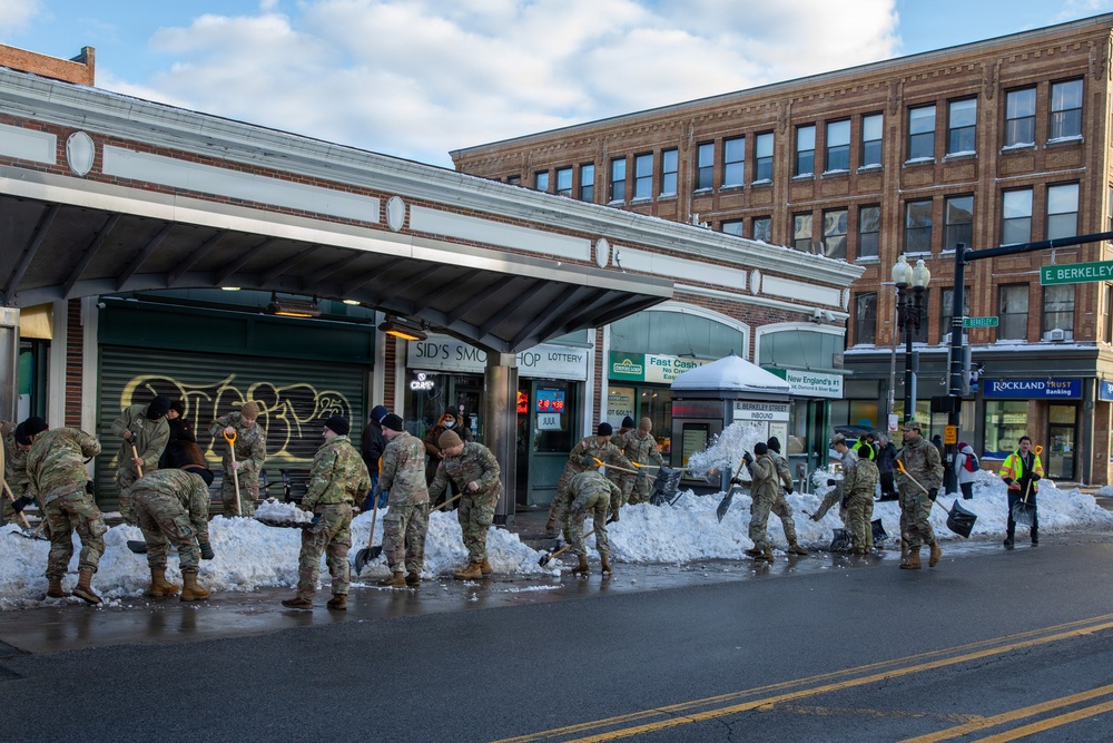 Mass Guardsmen Dig Out Boston Bus Stops