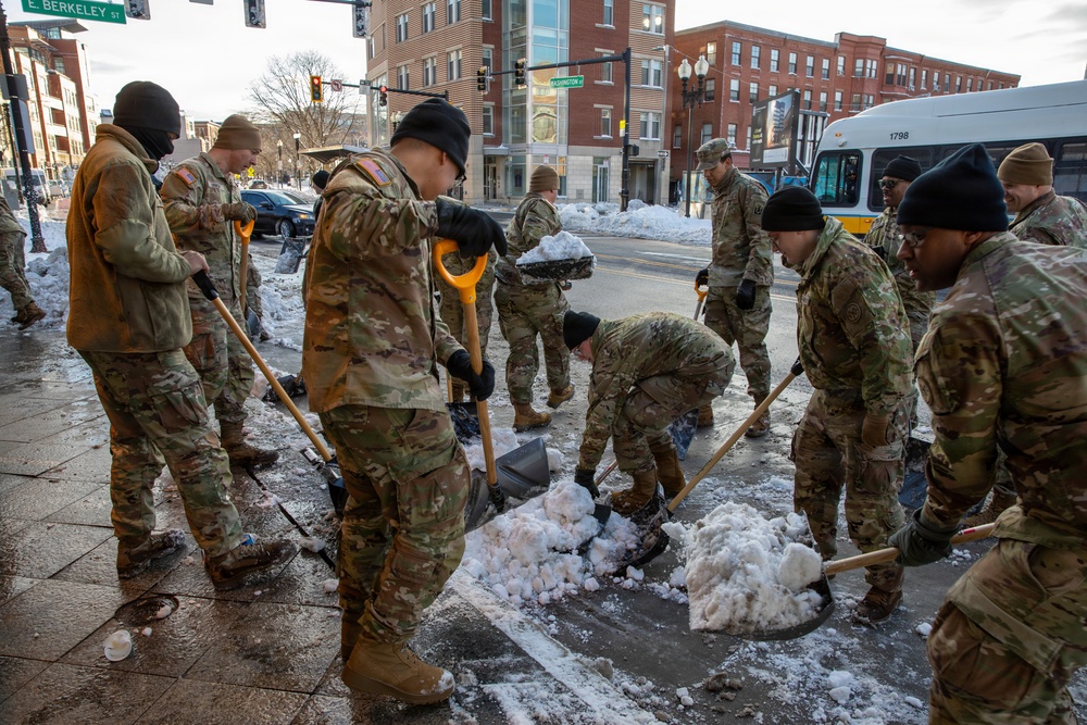 Mass Guardsmen Dig Out Boston Bus Stops