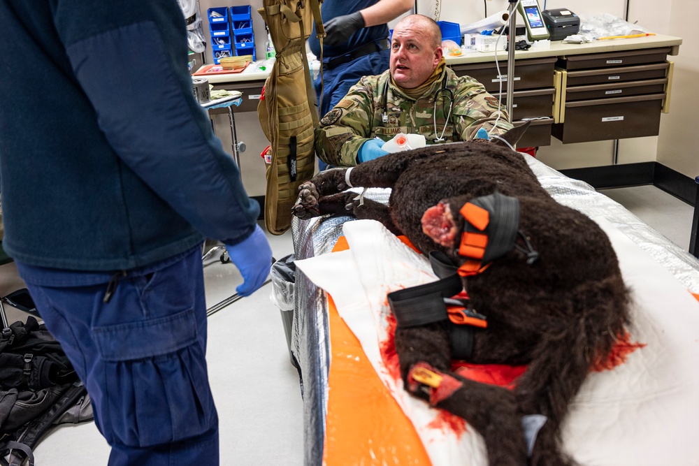 Joint Force medical experimentation team performs mass casualty drill USCG Air Station Kodiak during ARCTIC EDGE 2026