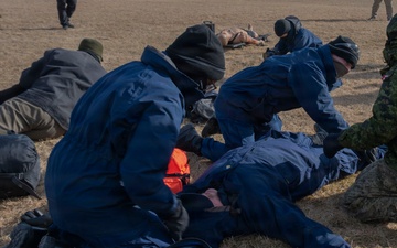 Joint Force medical experimentation team performs mass casualty drill USCG Air Station Kodiak during ARCTIC EDGE 2026
