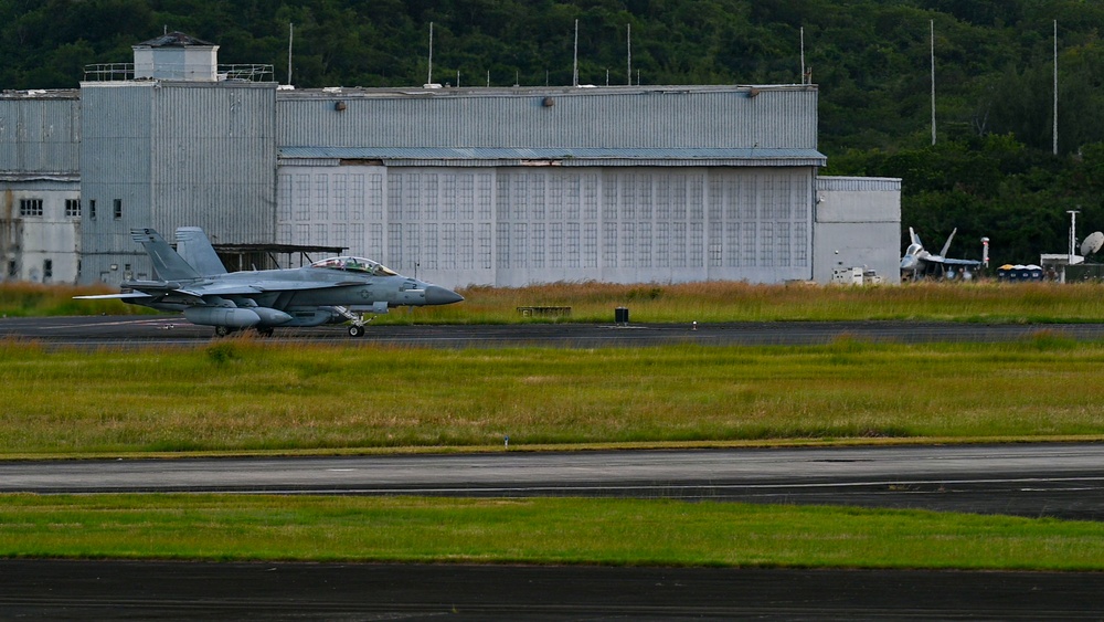 U.S. Navy EA-18G Growlers take off from Puerto Rico