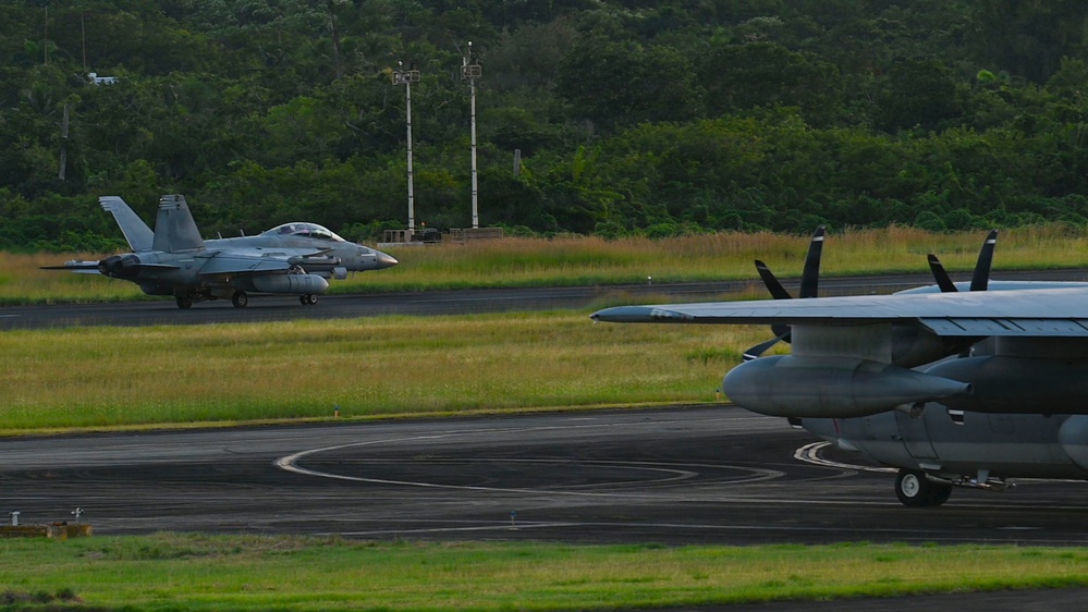 U.S. Navy EA-18G Growlers take off from Puerto Rico