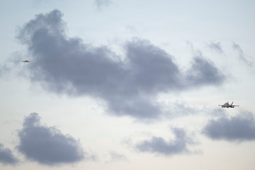 U.S. Navy EA-18G Growlers take off from Puerto Rico