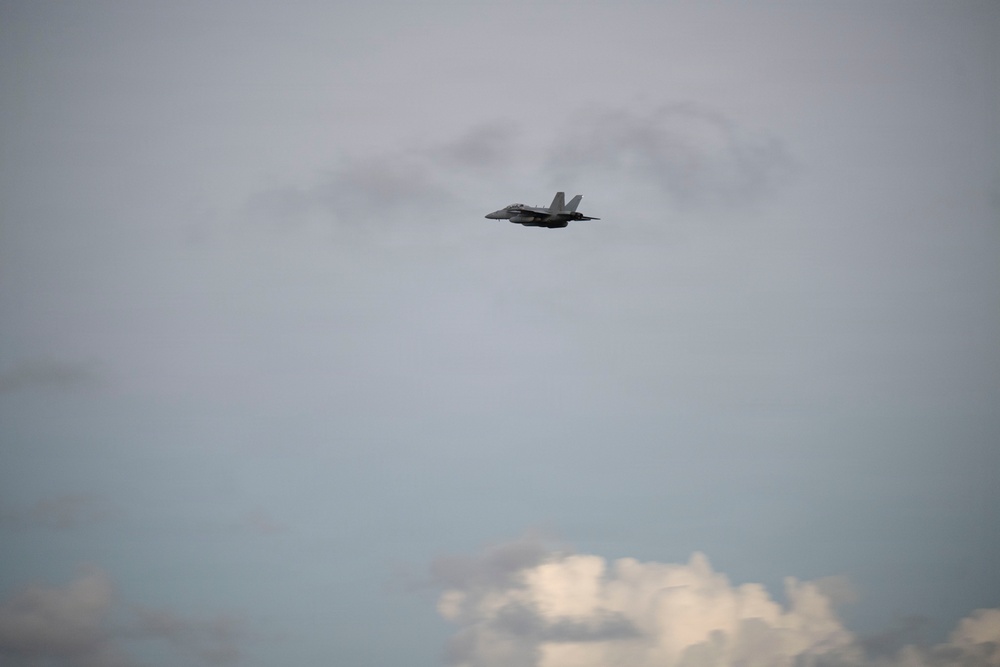 U.S. Navy EA-18G Growlers take off from Puerto Rico