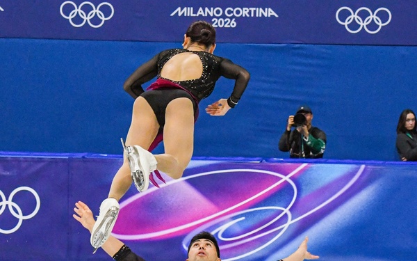 Pvt. 1st Class Spencer Howe competes in pairs figure skating in the 2026 Winter Olympics