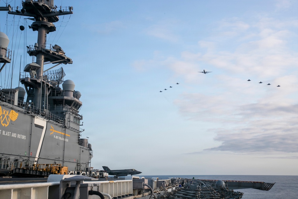 U.S. Air Force, Navy, and Marine Corps Aircraft Flyover USS Tripoli