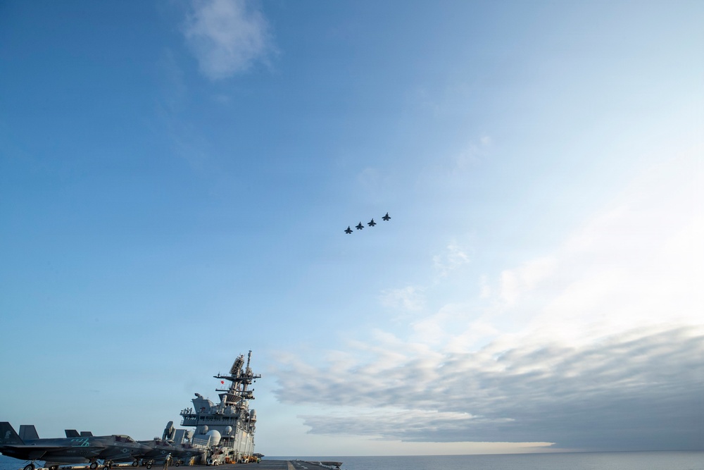 U.S. Air Force, Navy, and Marine Corps Aircraft Flyover USS Tripoli