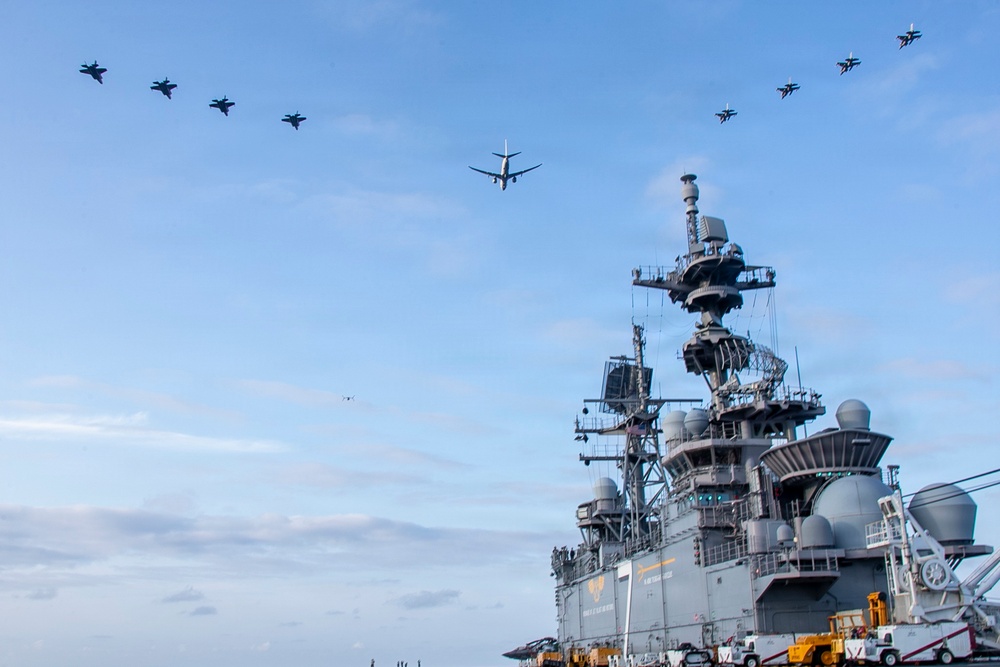 U.S. Air Force, Navy, and Marine Corps Aircraft Flyover USS Tripoli