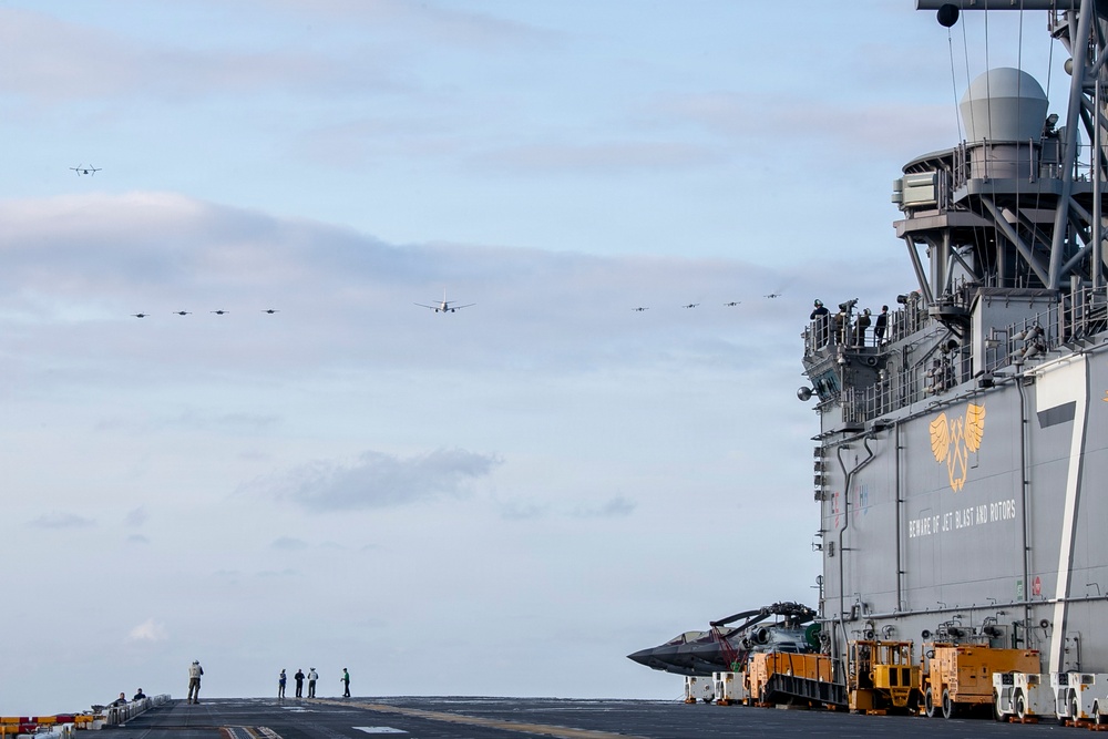 U.S. Air Force, Navy, and Marine Corps Aircraft Flyover USS Tripoli