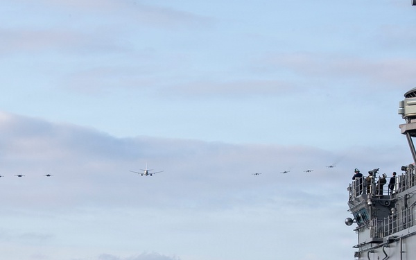 U.S. Air Force, Navy, and Marine Corps Aircraft Flyover USS Tripoli