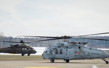 3rd Combat Aviation Brigade and Latvian Airforce conduct Latvia's first multinational UH-60 multi-ship flight