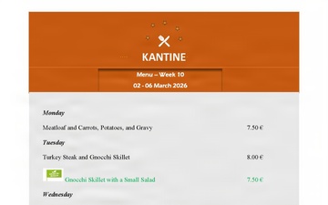 German Kantine menu - 2-6 March 2026