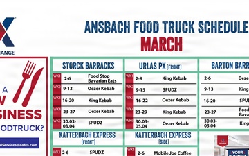 USAG Ansbach Food Truck schedule - March 2026