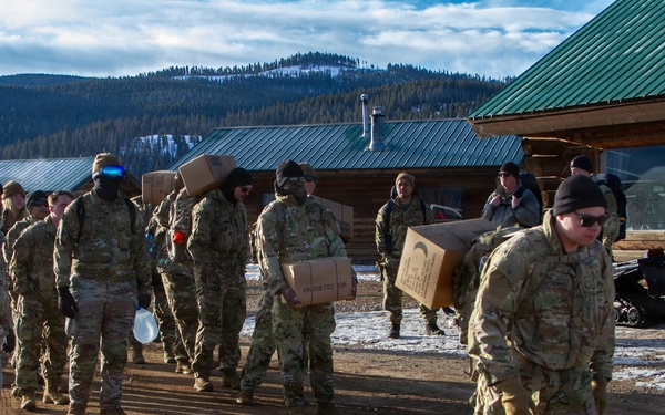 10th Special Forces Group (Airborne) Soldiers participate in a ruck during Cold Weather Training.