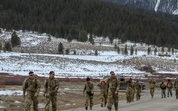 10th Special Forces Group (Airborne) Soldiers participate in a ruck during Cold Weather Training.
