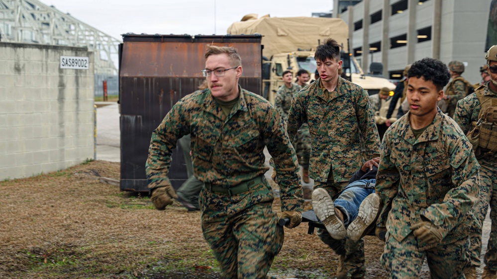 24th MEU CERTEX: U.S Marines and Sailors conduct a Mass Casualty mission