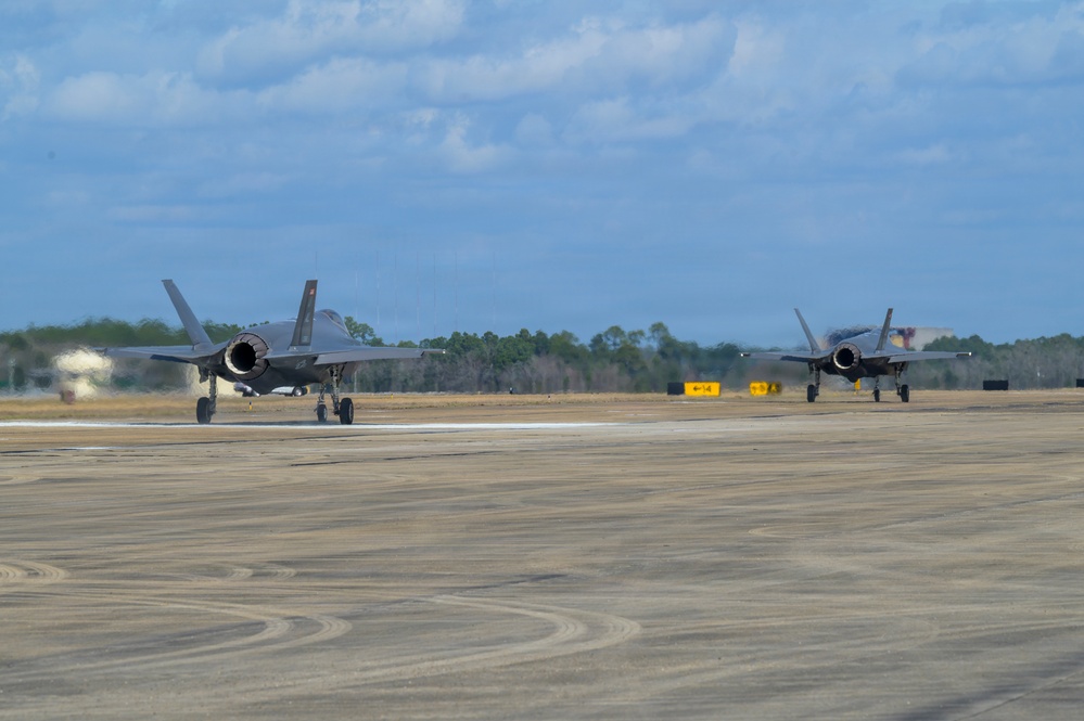 Two F-35A Lightning II aircraft taxi during Sentry South 26-2