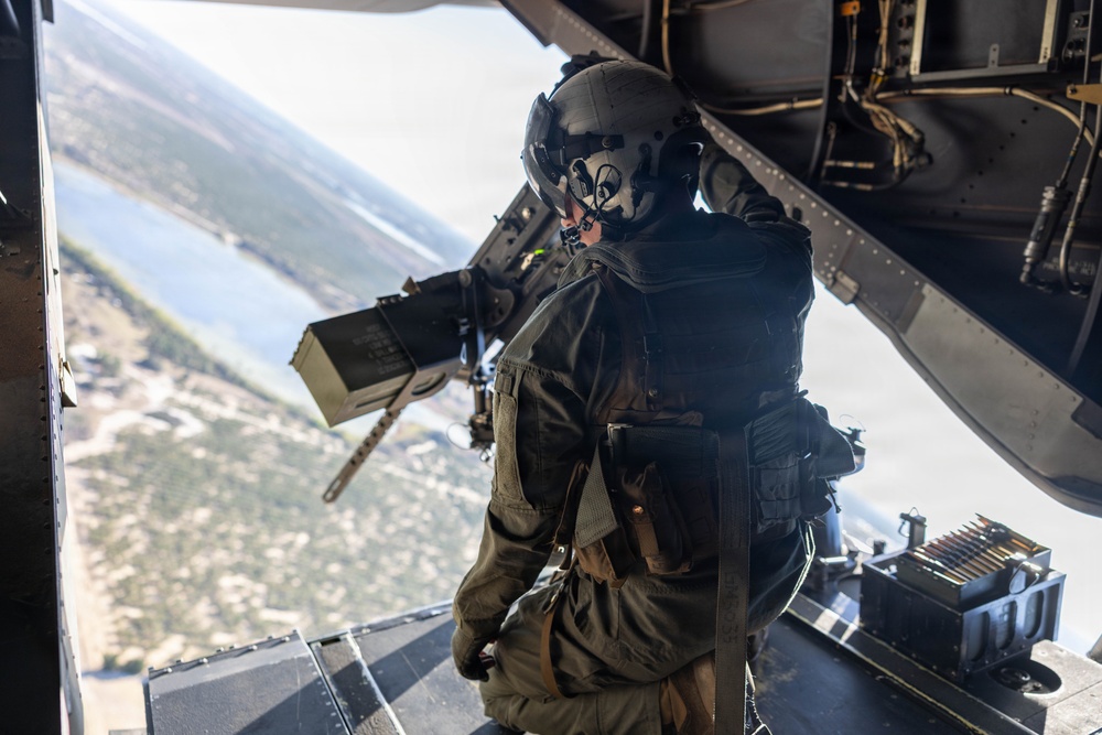 U.S. Marines with VMM-261 conduct aerial gunnery